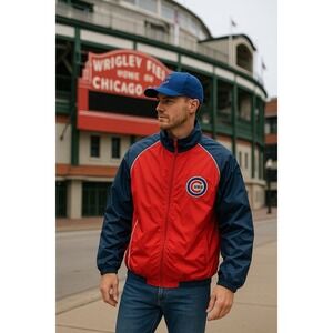 Vintage General Merchandise Jacket Mens XL Red Blue Chicago Cubs MLB Windbreaker